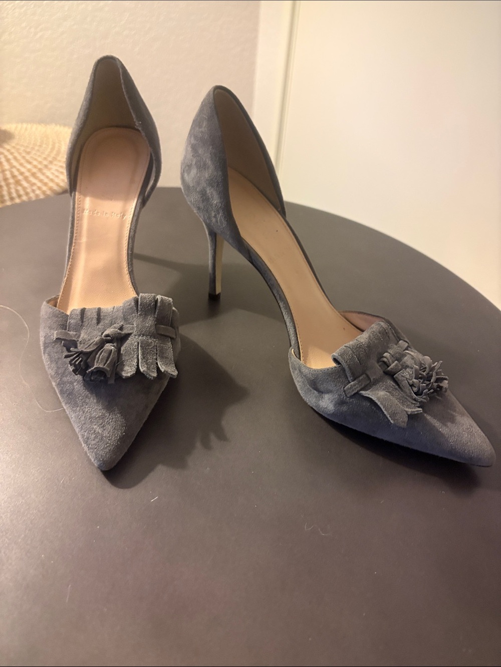 J. Crew Gray Suede Pointed-Toe Tassel Pumps